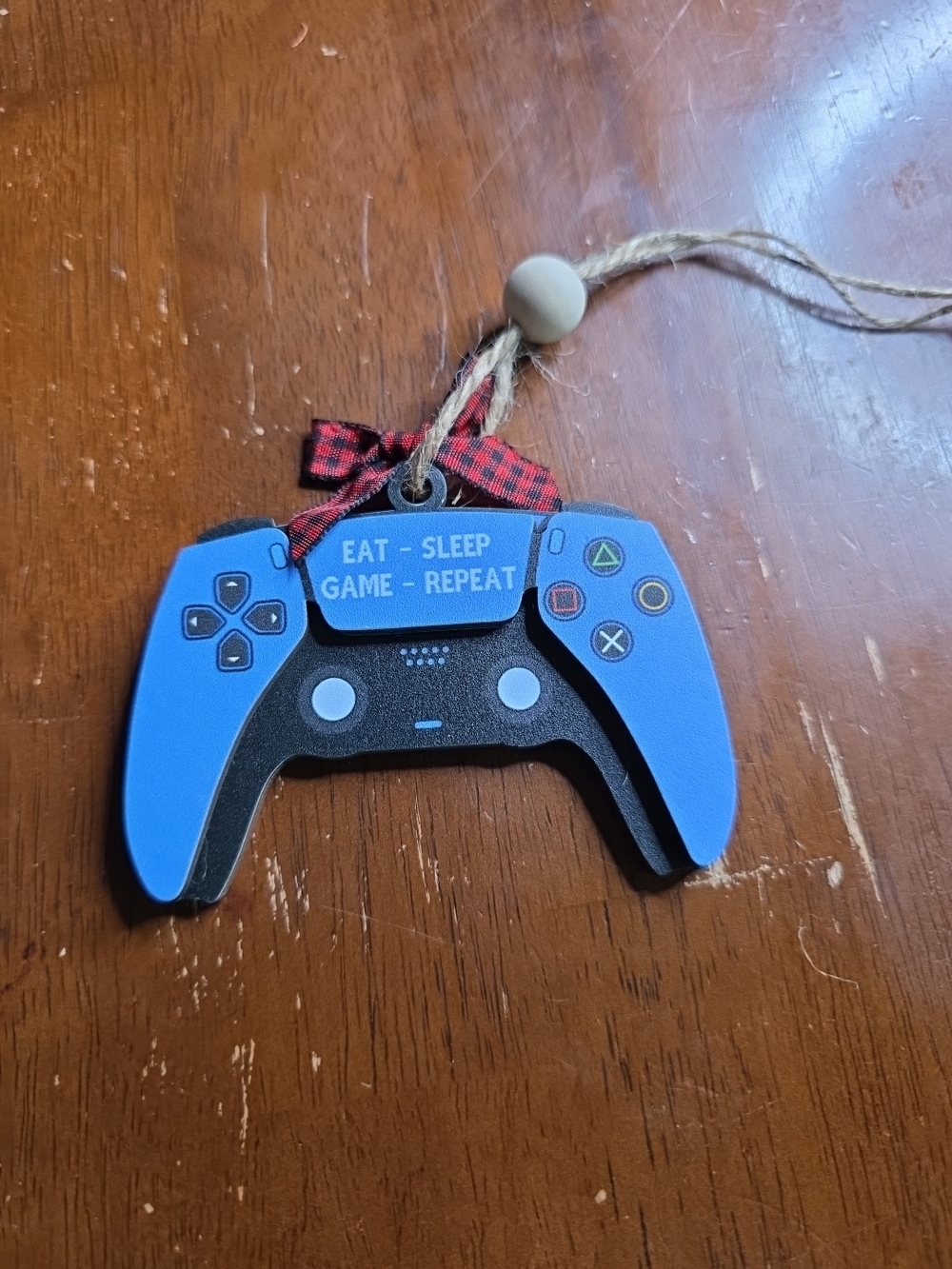 Blue Game Controller Holiday Ornament with 'Eat - Sleep - Game - Repeat'